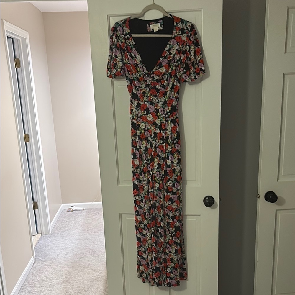 Pink and Red V-Neck Flutter Sleeve Sheath Jumpsuit